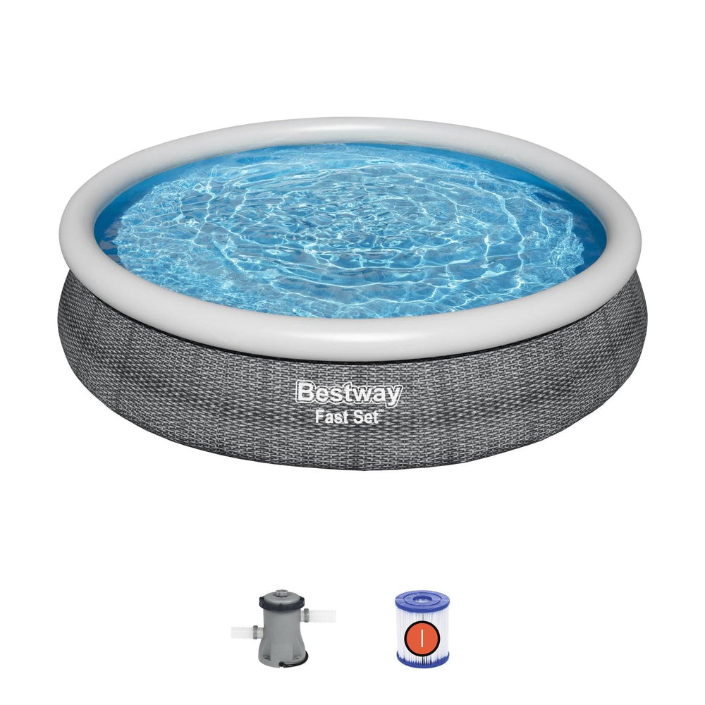 Piscina Bestway Redonda Fácil Armado FastSet con Filtro Gris 3.66MX76cm