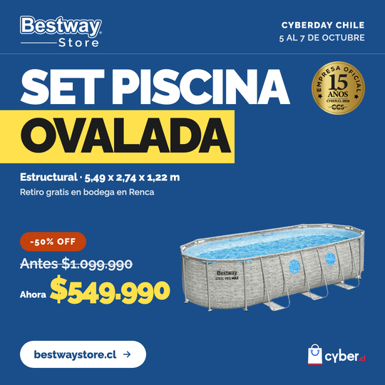 Set Piscina Estructural Ovalada 5.49x2.74x1.22m Bestway