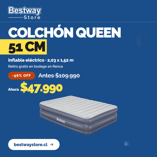 Colchón Inflable Eléctrico Queen 2.03MX1.52MX51cm Bestway