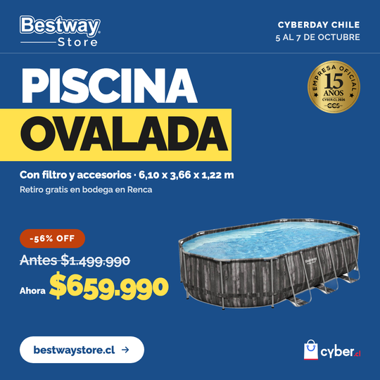 Piscina Bestway Ovalada Filtro + Accesorios 6.10X3.66X1.22M