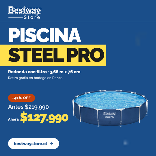 Piscina Bestway Redonda Steel Pro con filtro 3.66MX76Cm Azul