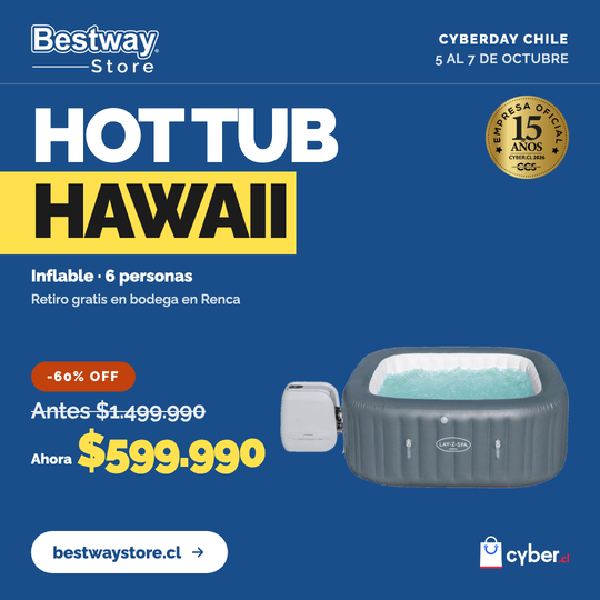 Hot Tub Inflable Hawaii Hidromasaje 6 Pers Bestway